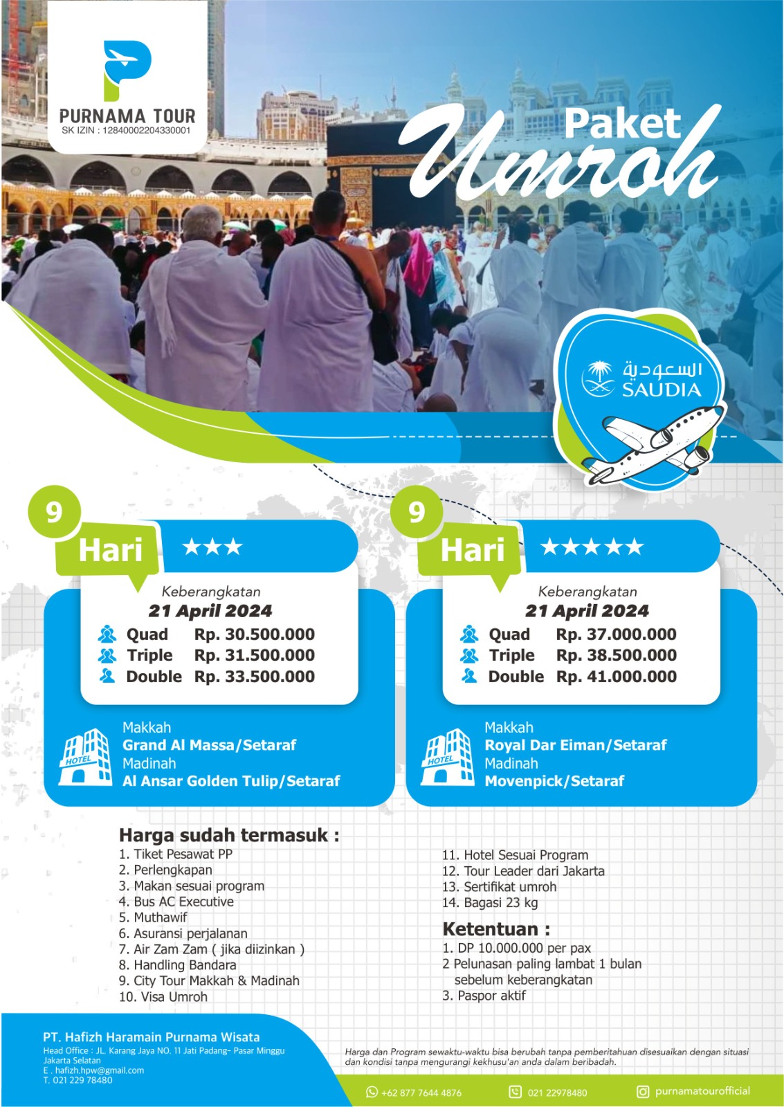 PAKET UMRAH 9 HARI REGULER 