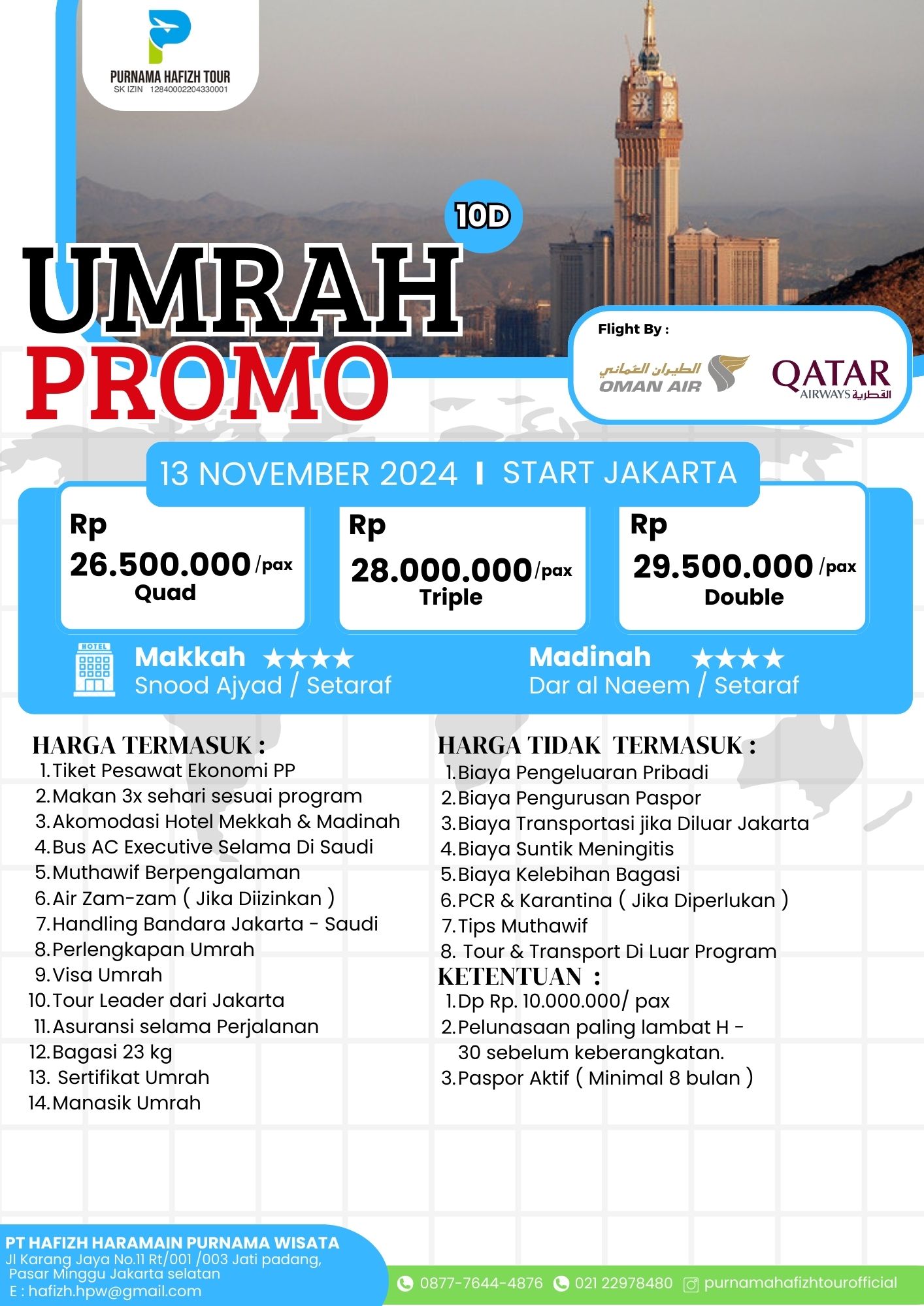 UMRAH PROMO 13 NOVEMBER  9 DAY 