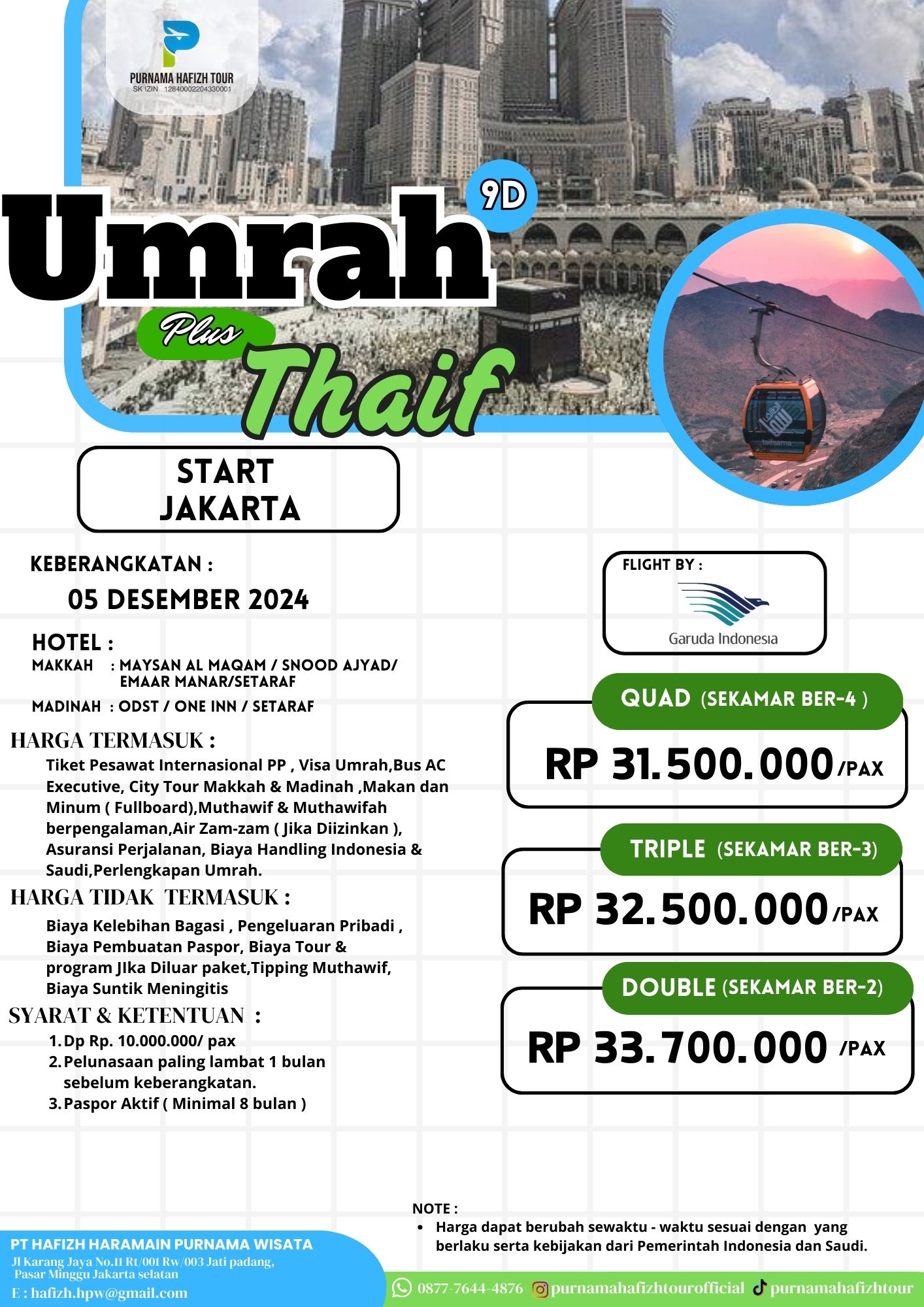 UMRAH REGULER 5 DESEMBER 2024 PLUS THAIF 